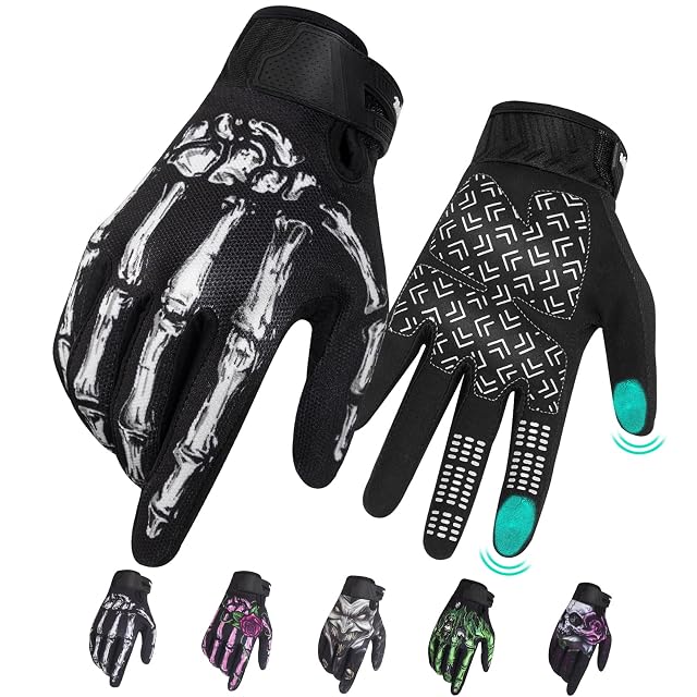 RIGWARL Motorcycle Gloves for Men Women Touchscreen Lightweight Dirt Bike Glove Non-Slip Skeleton Motorcycle Riding Glove