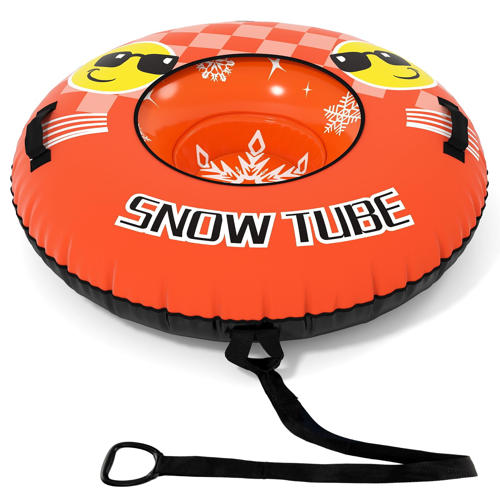 COSTWAY Aufblasbarer Schneereifen mit Schleppleine, 107 cm Snowtube, aufblasbarer Schlitten mit Griffen, Rodelreifen für Kinder und Erwachsene (Orange)
