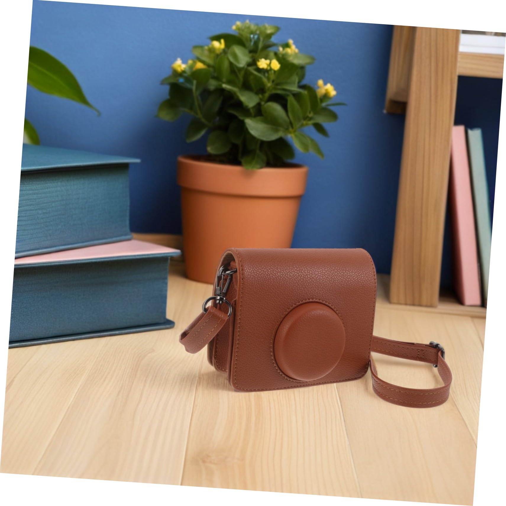 Homoyoyo Protectora de PU para Cámara Mini con Correa Ajustable Álbum de Fotos y Protector de Pantalla de Cristal Templado Compatible con Instax Mini Bolso de Hombro para Viaje Pack Marrón
