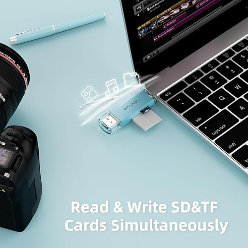 Vista 4 de Lector de tarjetas SD, WALNEW USB 3.0 y adaptador de tarjeta de memoria USB-C a SD/TF para Mac, MacBook, computadora/PC, laptop, iPad, teléfono