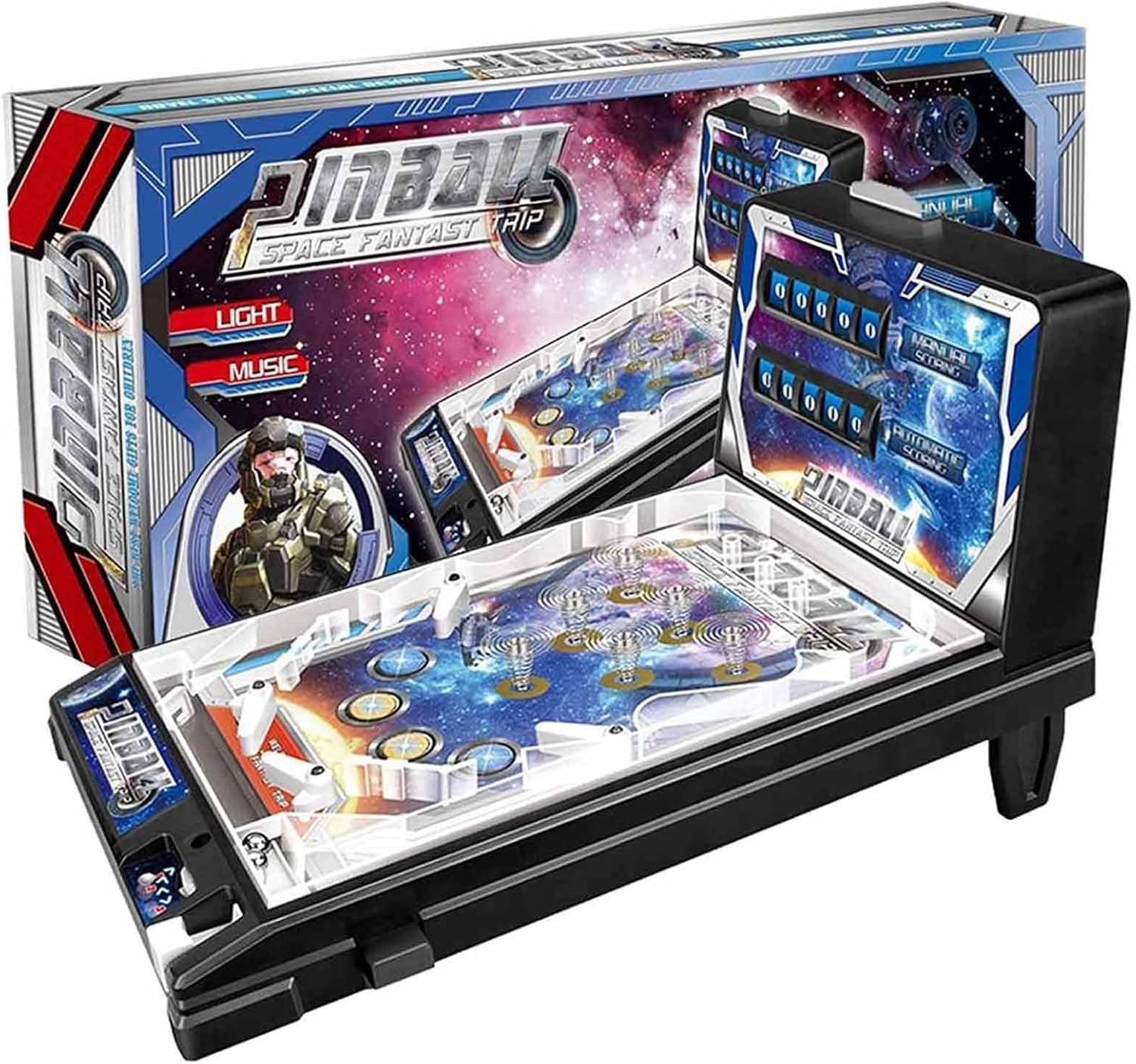 PHATM Mini Pinball Toys Classic Arcade Game Machine Electronic Arcade Pinball Machine Tabletop Marble Game with Scorer Lights Sounds