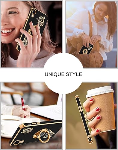 Miniatura 6 de BENTOBEN Funda para iPhone XR, funda para teléfono iPhone XR, ajuste delgado, diseño de mariposa dorada, soporte de anillo de soporte de soporte de