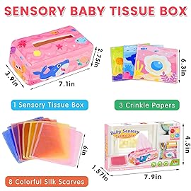 Aiduy Baby Tissue Box Toy - Baby Girl Toys Montessori Toys for Babies 6-12 Months - Soft Stuffed High Contrast Crinkle Infant Sensory Toy 6 7 8 9 10 11 12 Months Old Gifts Pink