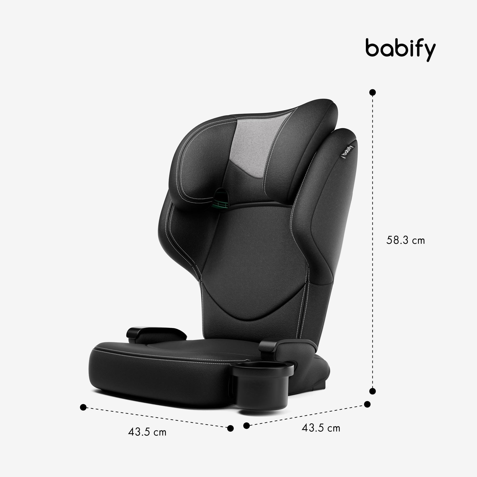 Babify Silla Coche Isofix 15-36 kg - para Niños 3-12 Años, Reposacabezas Ajustable 12 Posiciones, Portavasos Extraíble, Plegable, Funda Lavable, Cumple R129 UE, Negro