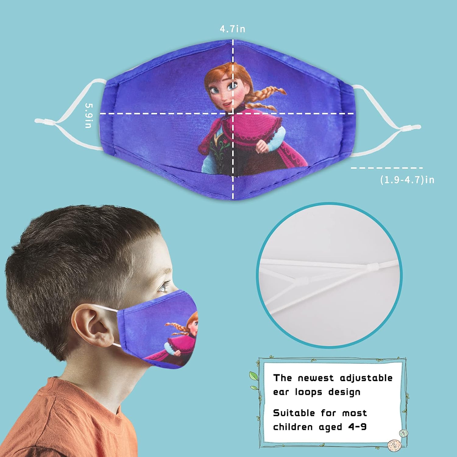 Washable Reusable Kids Face Mask with Adjustable Ear Loops for Girl Boy Gift