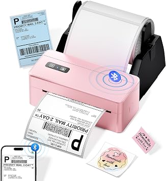 Shipping Label Printer 4x6, Pink Thermal Label Printers with Label Holder for Small Business & Shipping Packages, Compatible with iOS Android,Windows, macOS, Tiktok, UPS