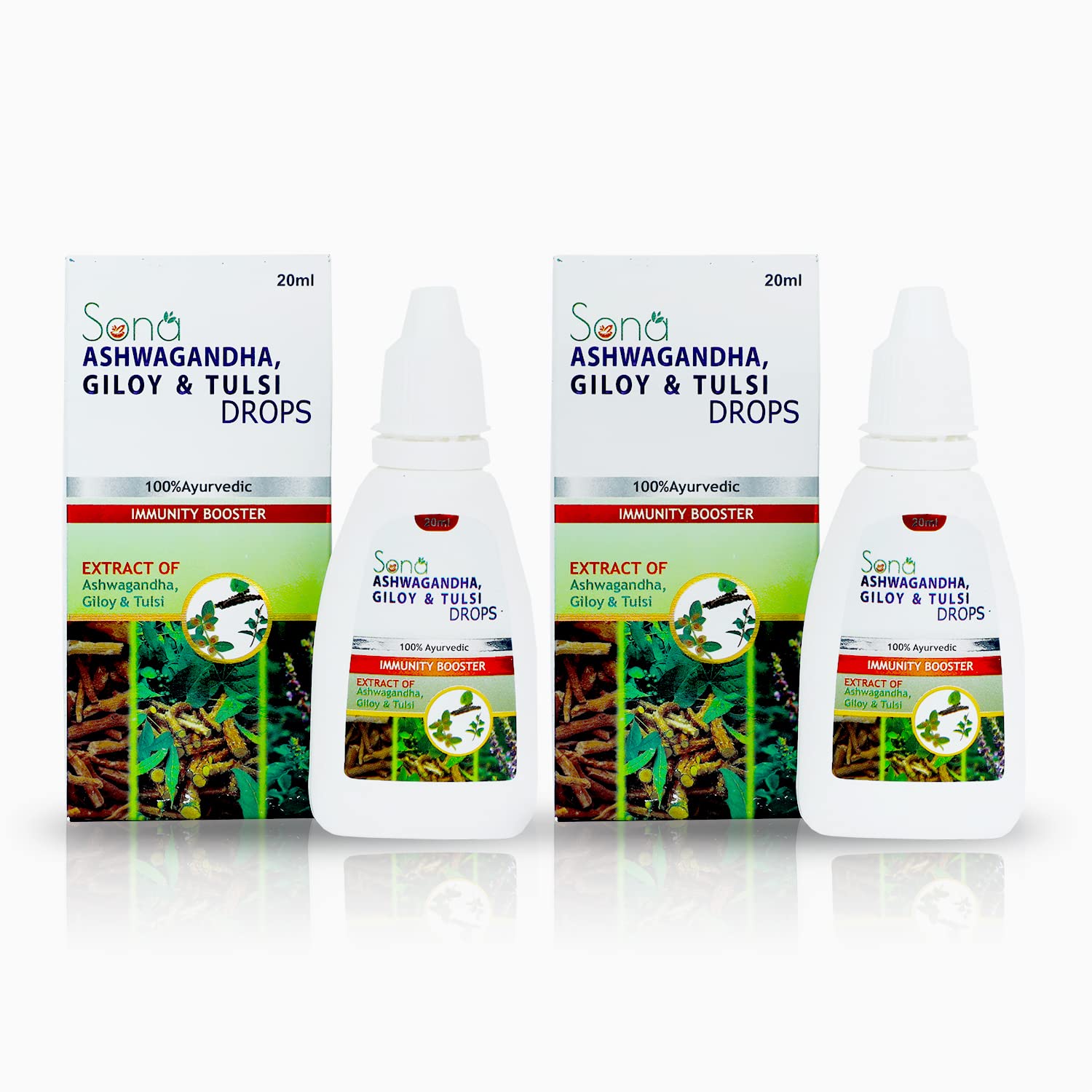 Sona Healthcare Natural and Pure Extract Ashwagandha Giloy & Tulsi Drops (20ml) - Pack of 2-image-6
