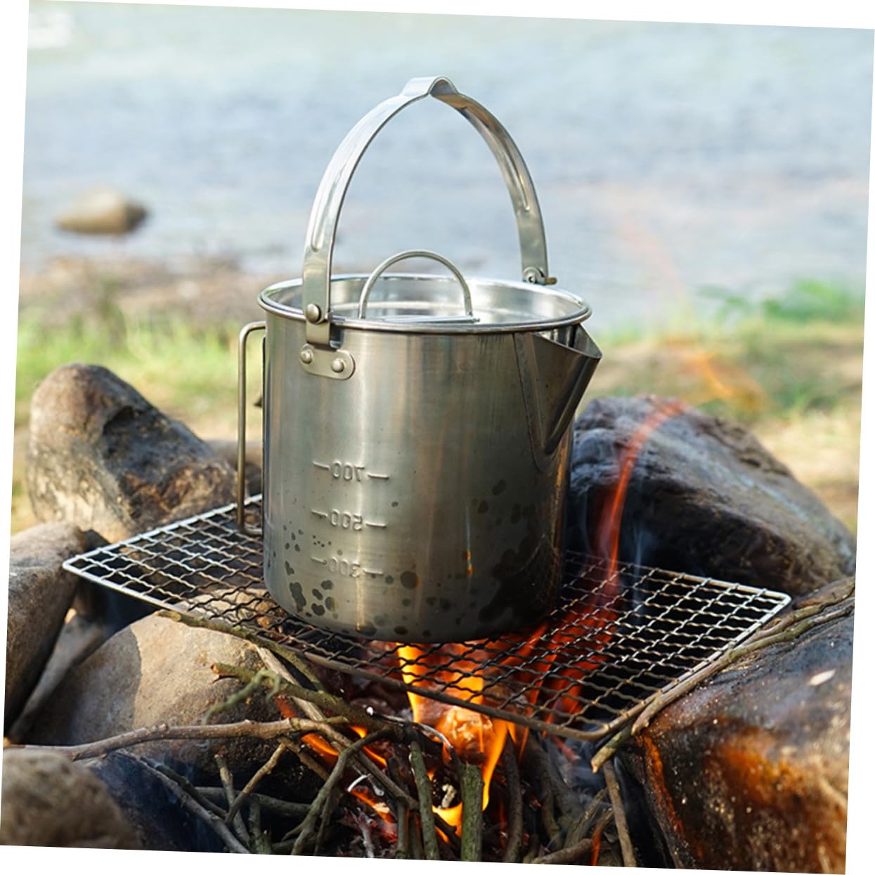UPKOCH Hervidor de Agua Portátil de Acero Inoxidable con Mango Antideslizante para Camping y Senderismo Tetera Multifuncional para Picnic al Aire