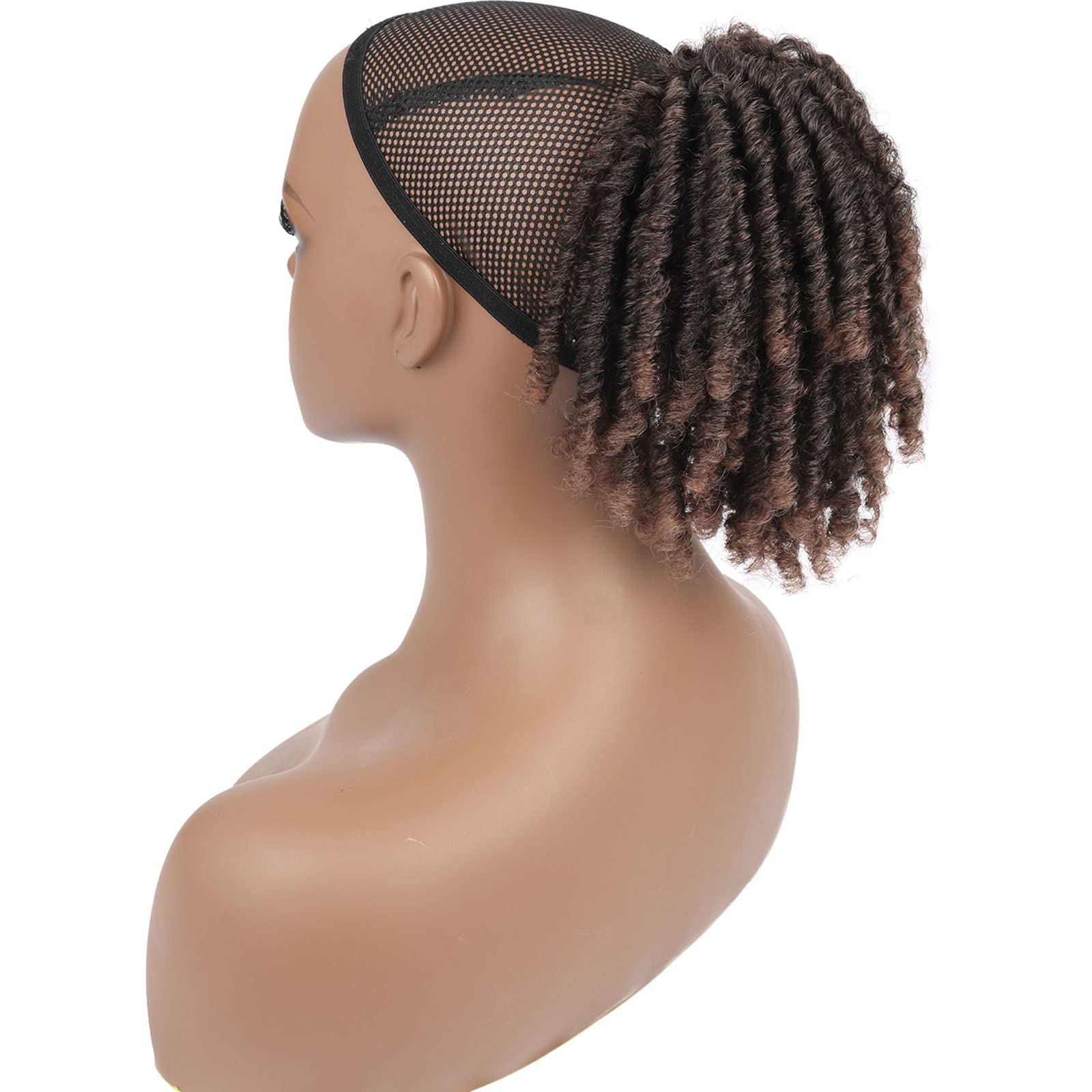 SCENTW Dreadlock Ponytail Extensions for Women Brown Drawstring Ponytail with Curly Ends Goddess Faux Locs Crochet Hair Synthetic Hair Piece Clip In