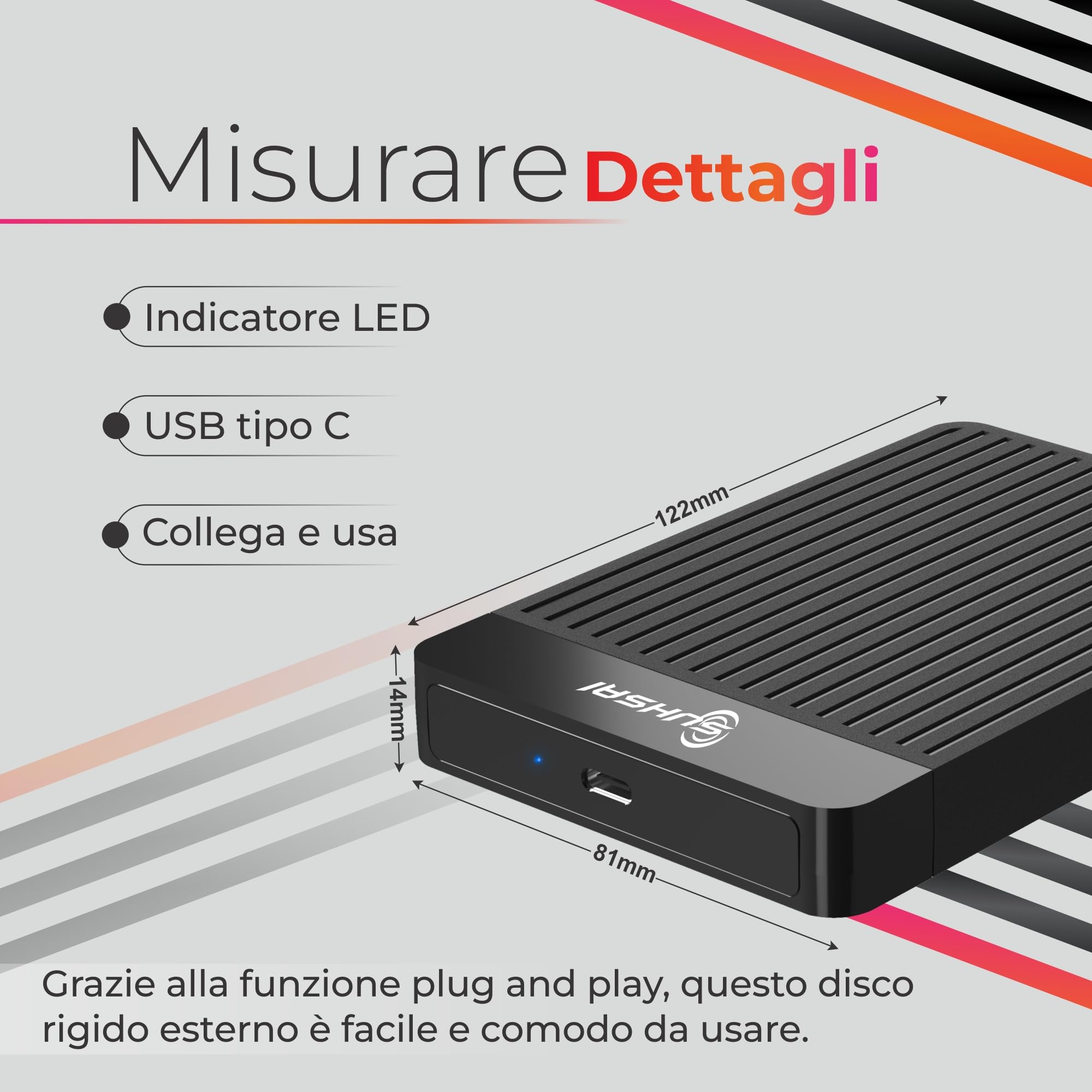 SUHSAI Disco Rigido Esterno Portatile USB 3.1, Backup/Archiviazione di Disco Rigido da 2,5", Disco Rigido Sottile HDD da 500 GB Compatibile con MacBook, PC, Laptop, Desktop, Chromebook (Nero)