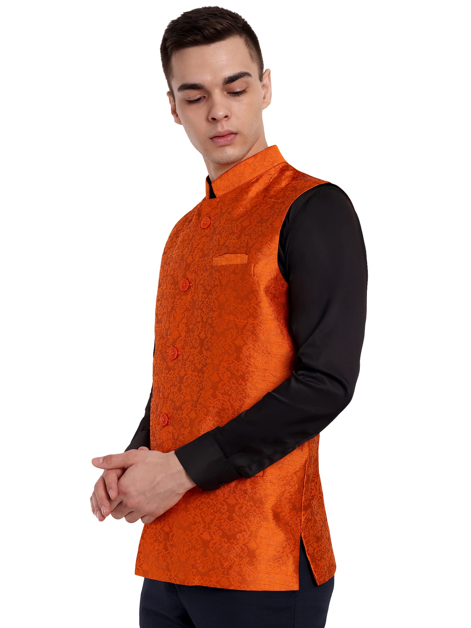SKAVIJ Abbigliamento etnico impreziosito da uomo Giacca Nehru Gilet formale stampato floreale Vestibilità regolare