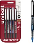 Stylos Roller uni-ball Vision Needle, Pointe Fine (0.7mm), Couleurs Assorties, 5 Compte