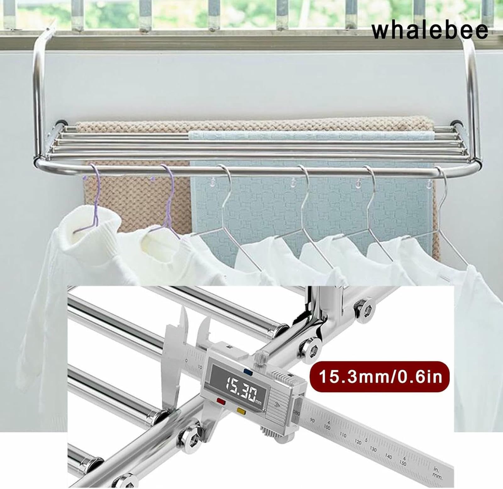 Stendibiancheria in Lega di Alluminio, stendibiancheria da Parete, stendibiancheria Pieghevole per ringhiere di balconi e davanzali (40 cm/15,7 Pollici)