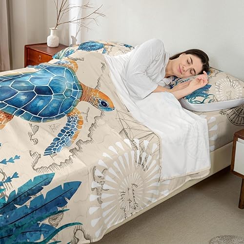 Miniatura 5 de Erosebridal Juego de sábanas de tortuga marina, tamaño matrimonial, juego de sábanas decorativas para habitación de los niños, juego de ropa de cama