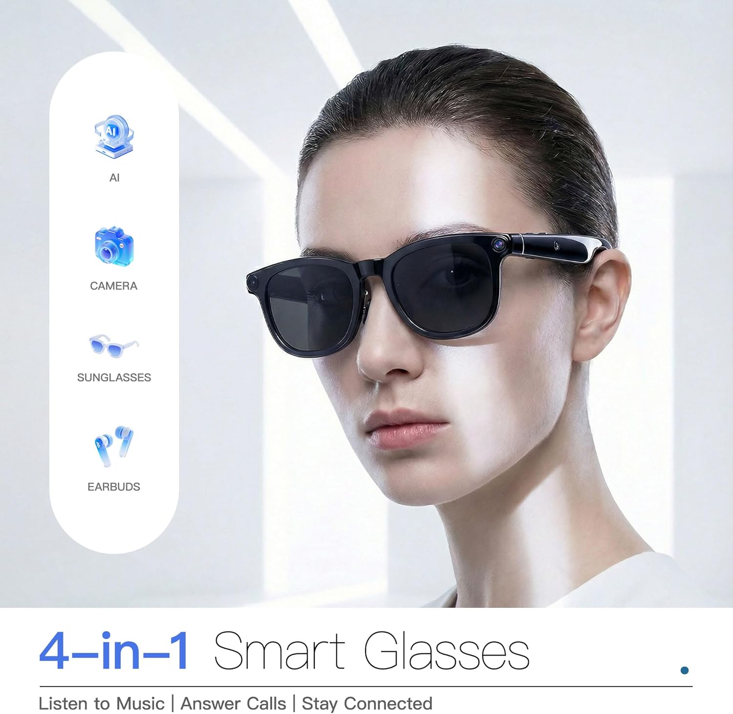 AI Smart Glasses with Camera, 1080P Video Recording Glasses, 8MP Camera Glasses, Real Time Translation, ChatGPT AI Voice Assistant, Open-Ear Audio, Sunglasses UV Protection for Daily Travel