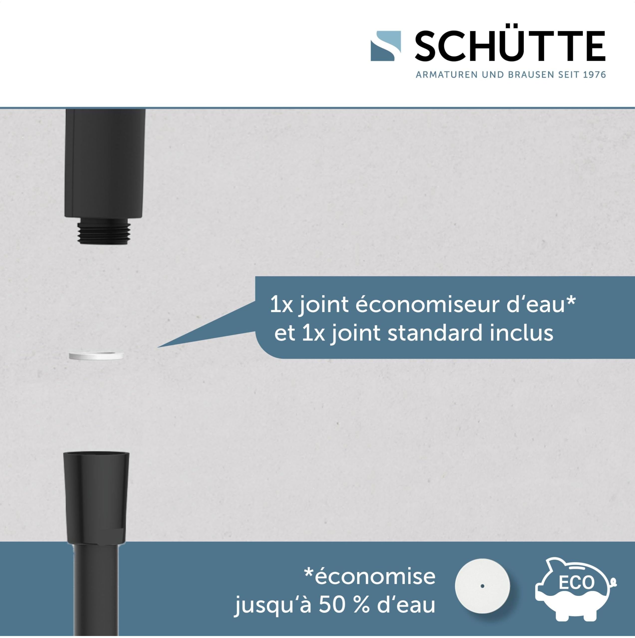 SCHÜTTE RAVEN Barre de Douche et Douchette à Main, Pommeau Avec 3 Positions de Réglage, Kit Avec Colonne, Panneau et Tuyau en Noir