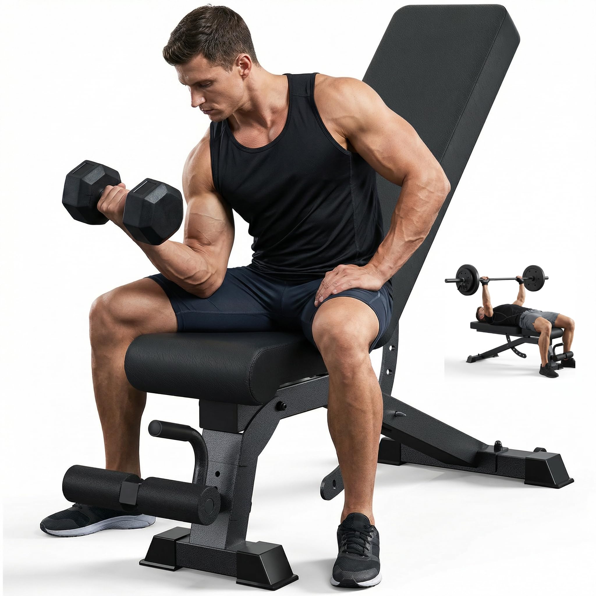 Heavy Duty Adjustable Bench, 1200 LB Weight Bench for Home Workout with 2 Back & 4 Seat Positions, Strength Training Benches for Flat Incline Decline Press
