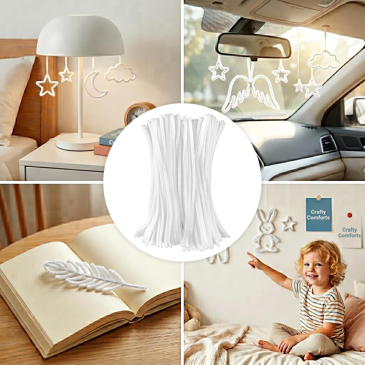 1000Pcs White Pipe Cleaners Chenille Stem Bulk for DIY Crafts, 11.8inch