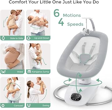 Momcozy CocoSway Electric Baby Swing for Infant, 180 Rotating Seat, 6 Parent-Like Sway Motions & 4 Speeds, Remote Control, Machine-Washable Cover, Grey