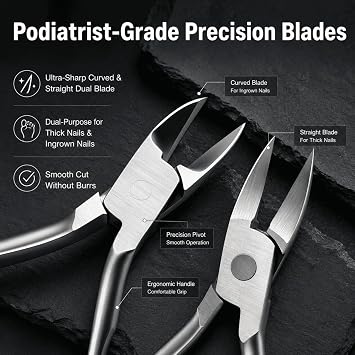 Toenail Clippers for Thick Toenails for Seniors, Heavy Duty Ingrown Toenail Clippers with Wide Jaw Opening, Professional Toe Nail Clippers for Thick Nails, Stainless Steel Nail Cutter for Men Women
