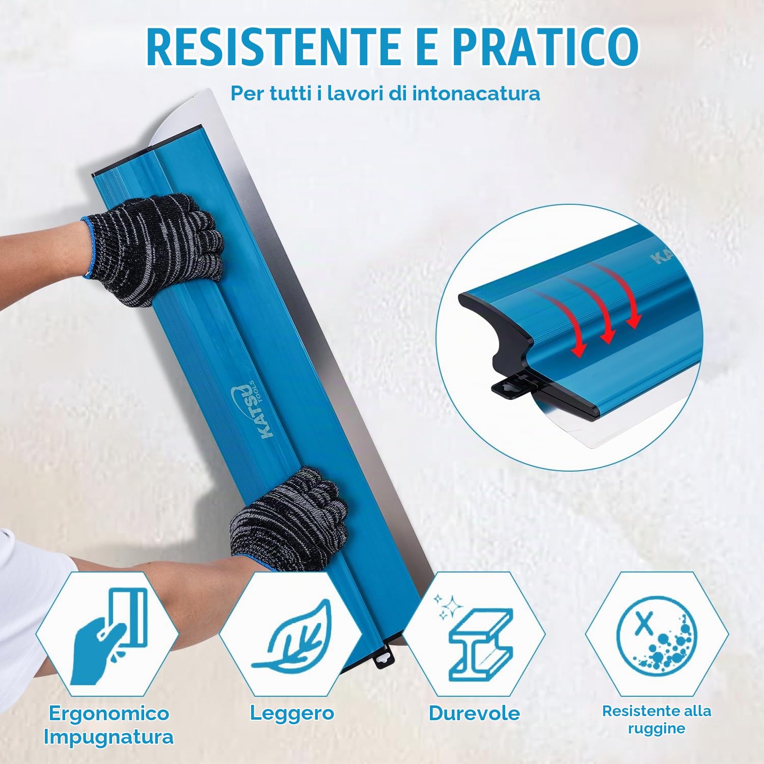 KATSU Tools Spatole per Stucco Kit, Frattazzo per Stucco in Acciaio Inox da 25+40+60 cm, Spatola di Finitura per Intonacare Pareti e Soffitti