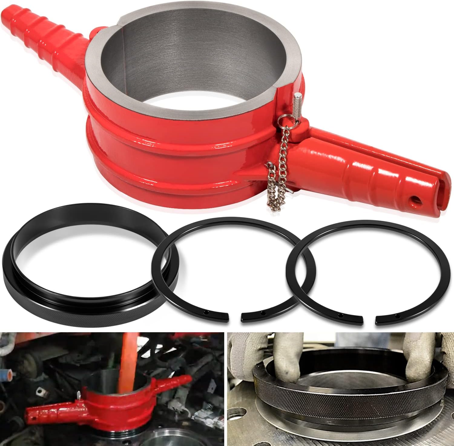 7040 Piston Ring Compressor Tool, Piston Ring Compressor Adapter & Anti-Polishing Ring Kit For Cummins ISX QSX 15, Caterpillar 3400, 3406, 3408, C15, 5.4" bore Replace# PT-7040 5299339 5394454