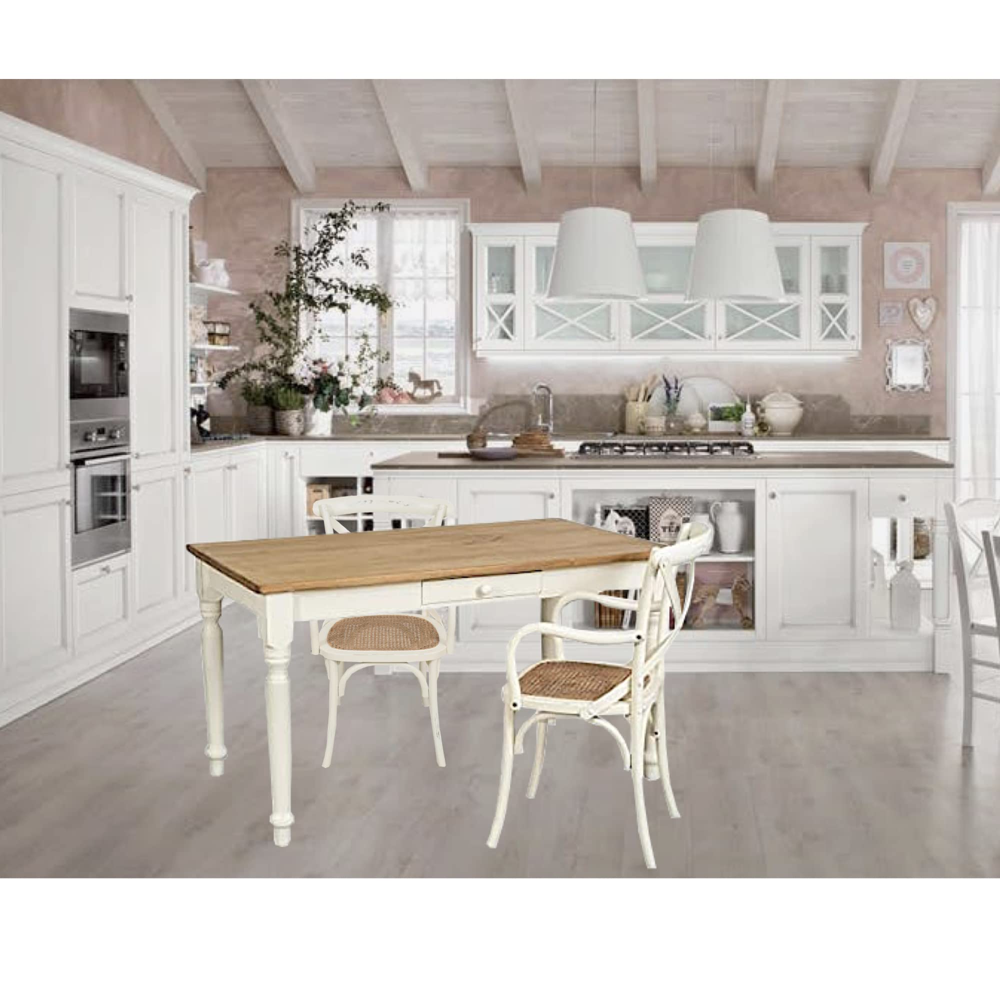 Biscottini Chaise Salle à Manger - Rotin, Bois, 89x43x50 cm - Chaise de Cuisine et Bistrot