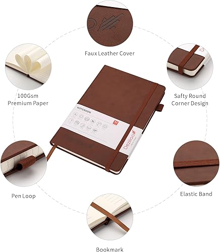 Miniatura 3 de Deziliao - Cuadernos forrados para diario, con lazo para bolígrafo. Cuadernos de tapa dura para trabajo, papel grueso de 100 Gsm con bolsillo