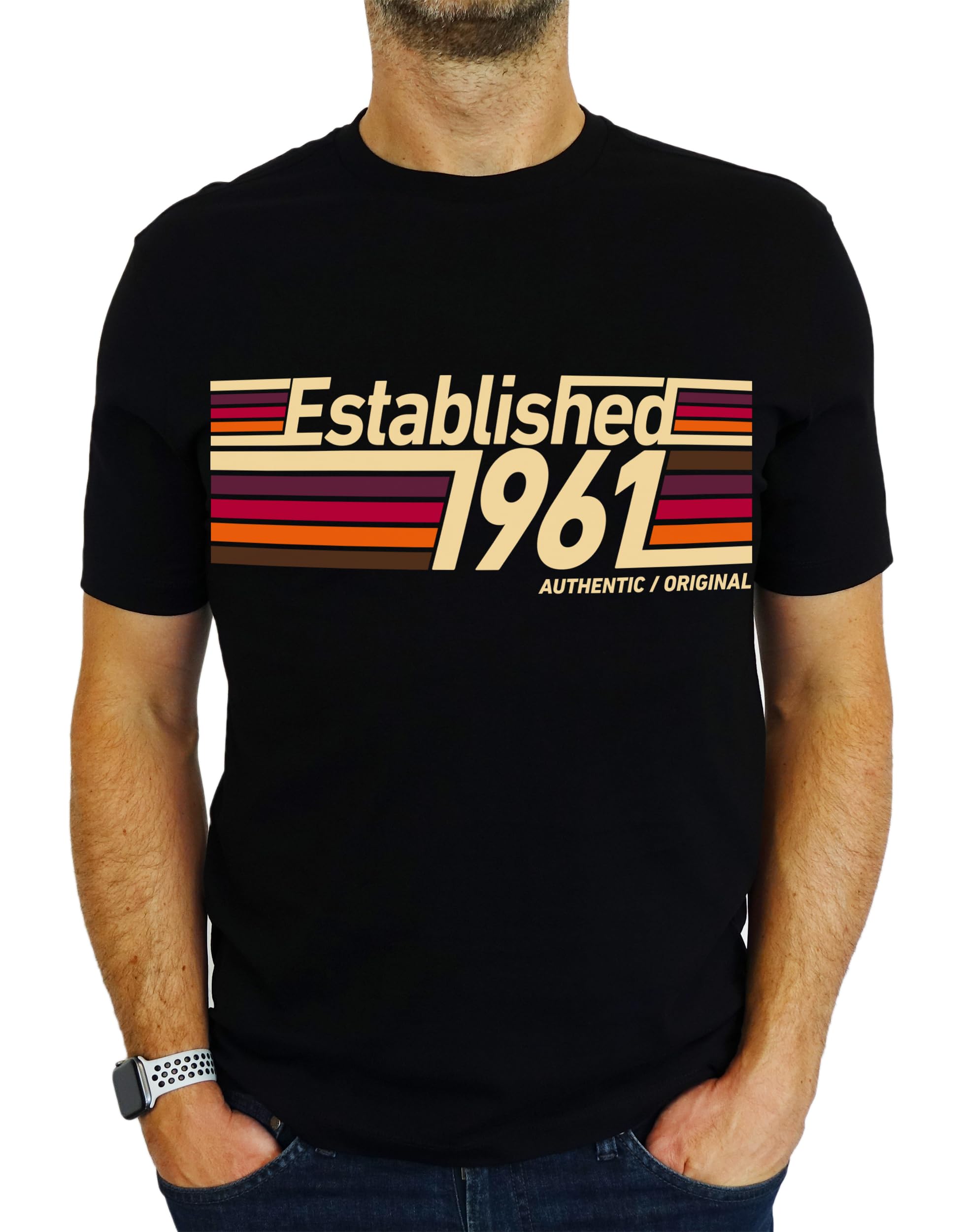 My Generation Gifts Men's Black 1961 Established Retro Stripes - 65Th Birthday Gift | Present T-Shirt L