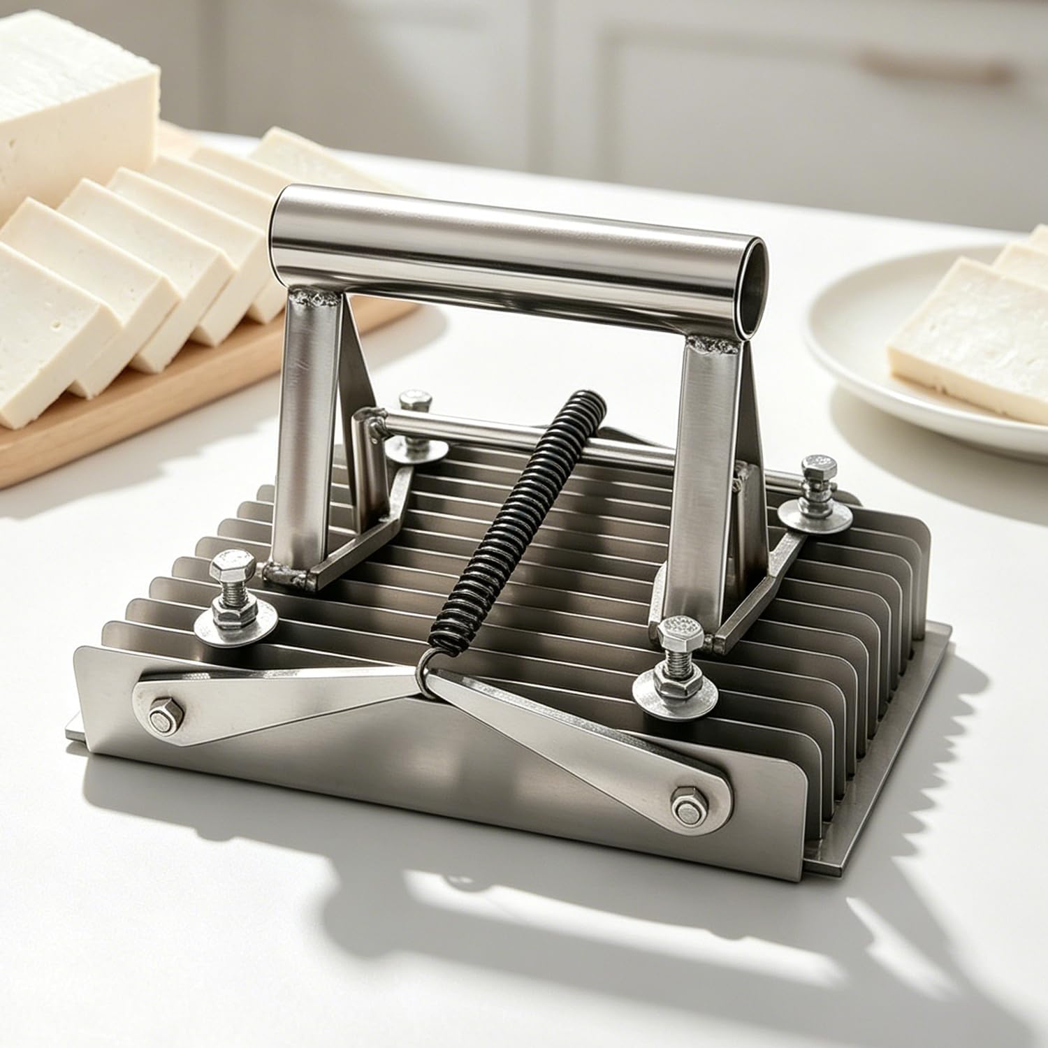 GYKOZY Stainless Steel Tofu Cutters, Tofu Cutting Tool, DIY Tofu Knife, with 1cm Intervals and Adjustable Depth, Can Cut Up To 20 * 13 Cm, for Home Restaurant Kitchen Cooking (1cm)