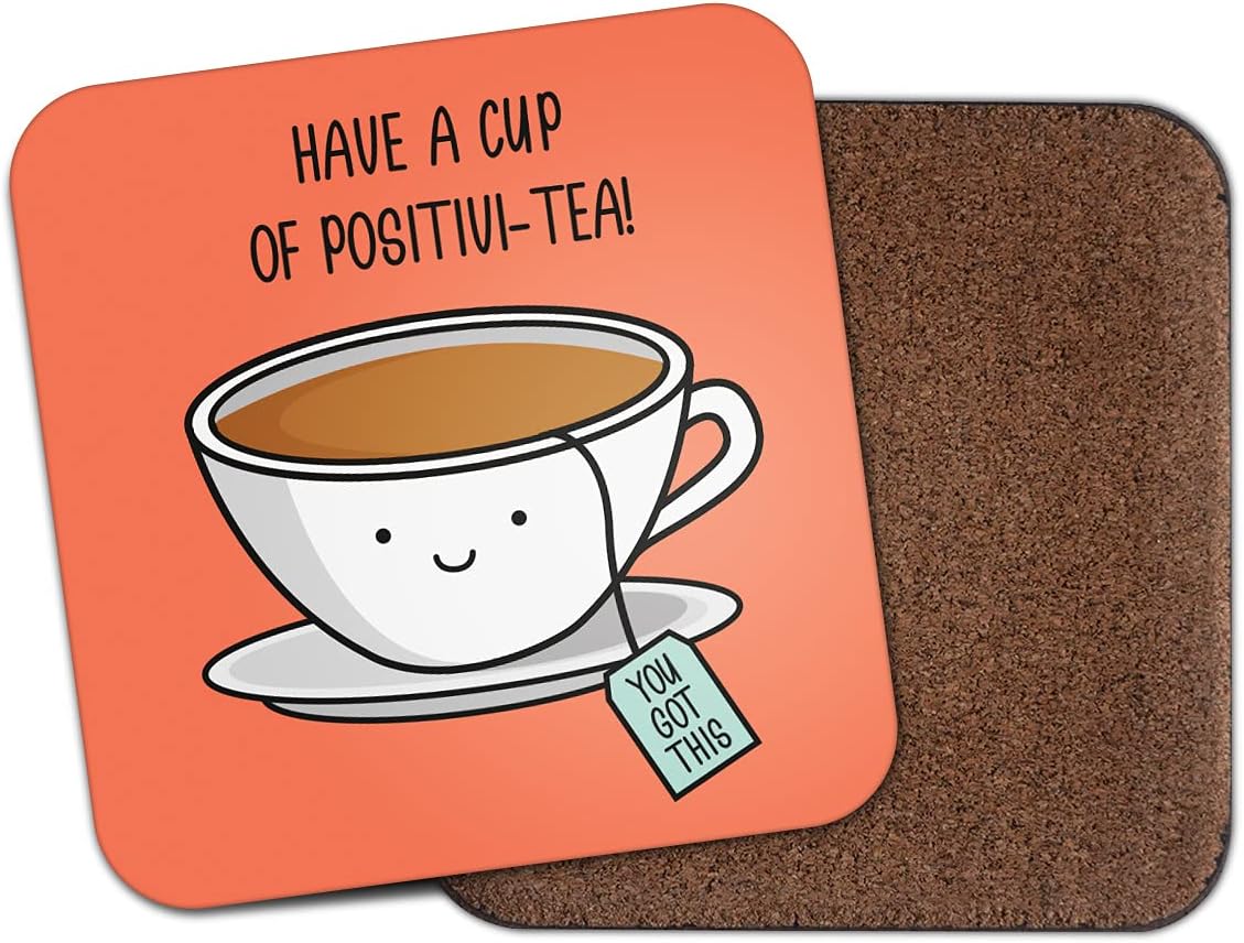 DV DESIGNSquare Single Coaster - Cute Positivi-tea Tea Funny Motivation Girls Gift #75430