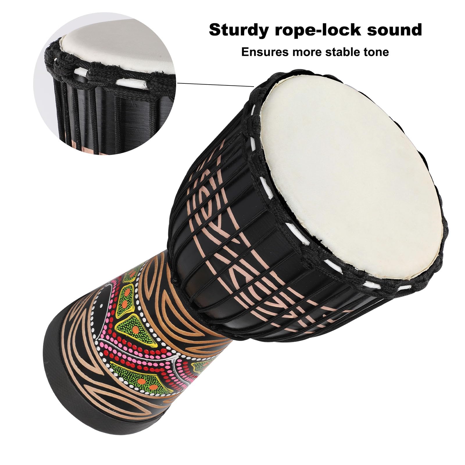 Djembe Drum for Adults,African Drum 10'' x 20'' Mahogany Goatskin Drumhead Hand Drums for Beginners (Black)