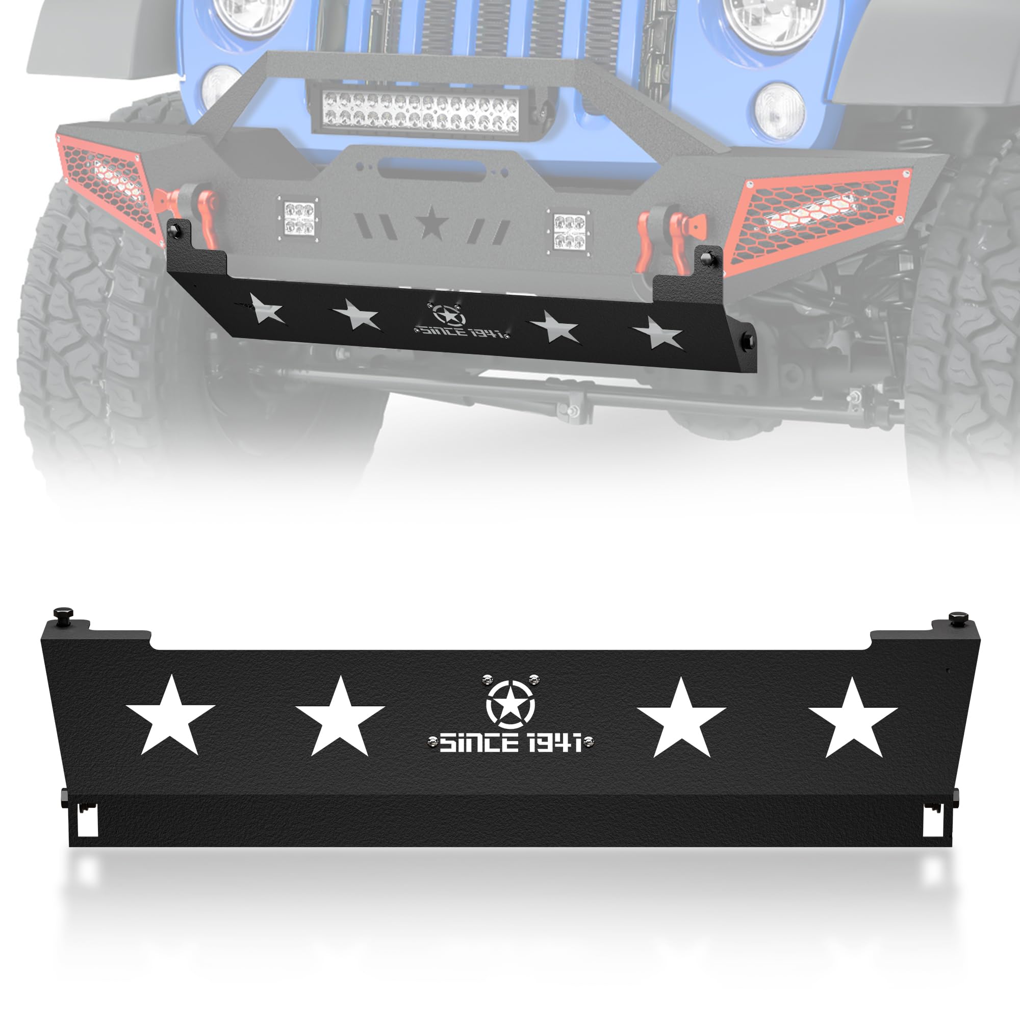 EYOUHZ for Wrangler JK Front Skid Plate Bumper Cover Compatible with 2007-2018 Jeep Wrangler JK JKU Unlimited, Carbon Steel Lower Guard Engine Protector Protection (Not Fits Original Factory Bumpers)