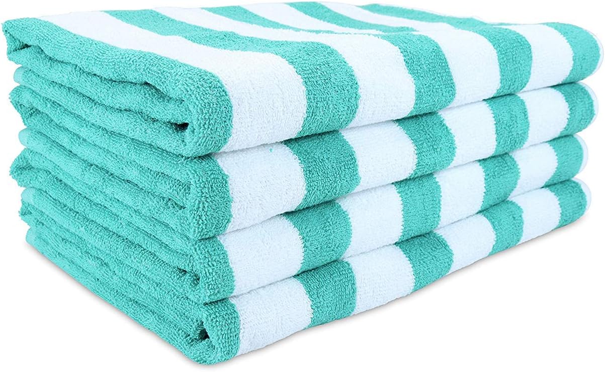 Elaine Karen Deluxe Striped Bath Towel 2pc Luxury Cabana Beach Pool Towels - Green