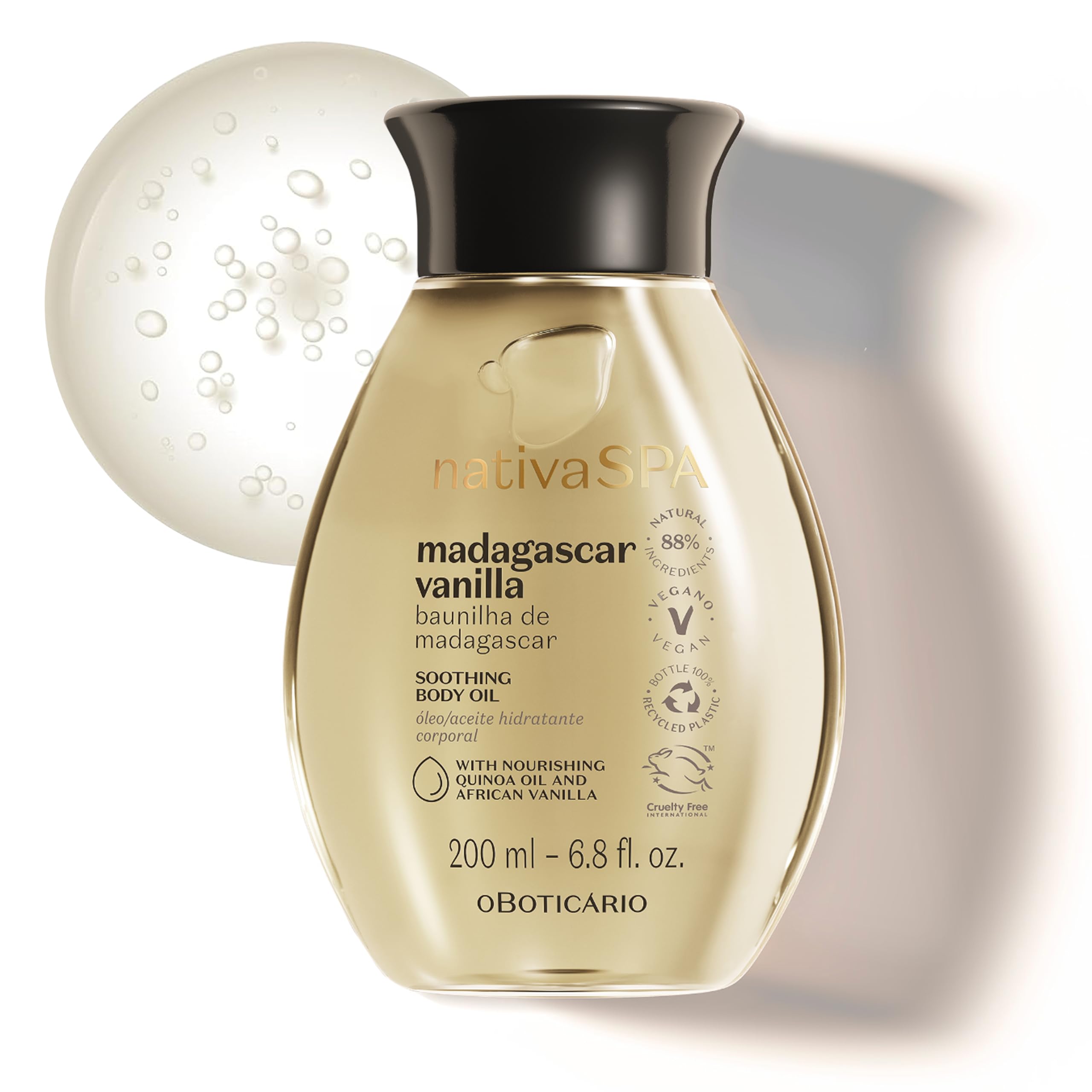 Nativa SPA by O Boticário, Madagascar Vanilla Body Oil, Soothing & Moisturizing, 6.8 Ounce
