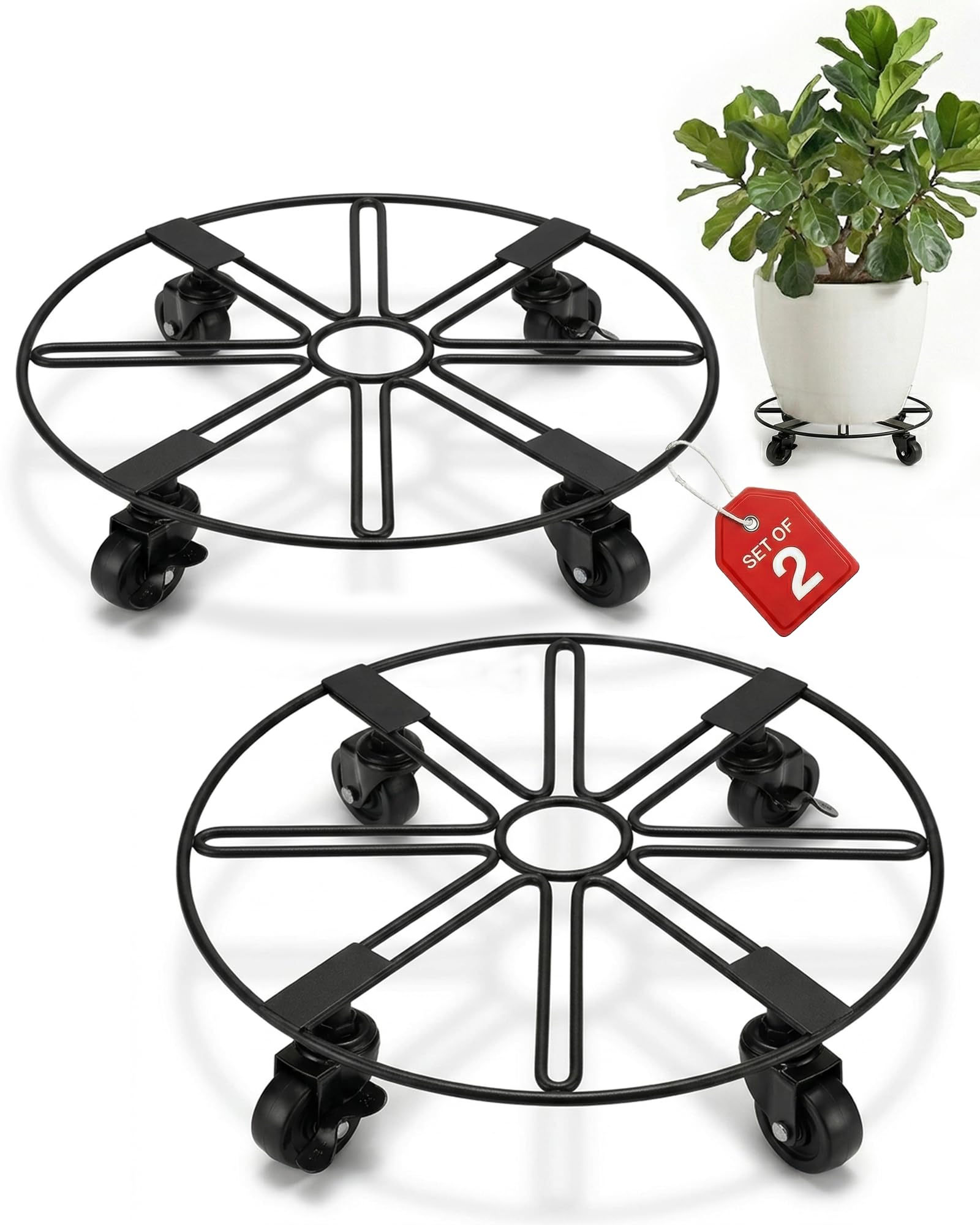 Chariot pour plantes robuste GENTINGBRO lot de 2 supports métal noir 33 cm