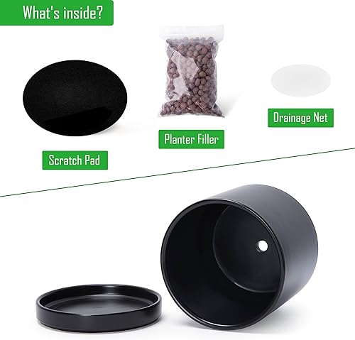 Miniatura 4 de D'vine Dev Juego de 2 macetas de cerámica de 8.2 pulgadas para plantas con orificio de drenaje y platillo, color negro, 94-V-D-2