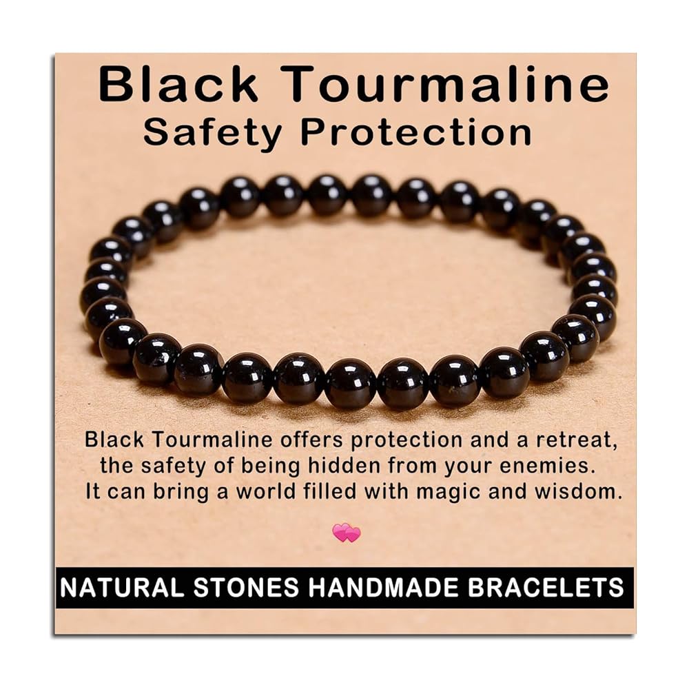 AD Beads Handmade Gemstone Stretch Elastic Bracelet Crystal Healing Reiki Nature\'s Beauty and Spiritual Essence Unisex (6mm, Black Tourmaline (Best protection))