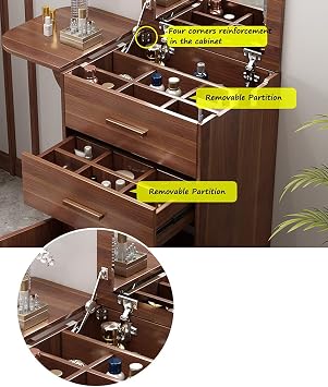 Dressing Table Cosmetic Table with Flip Up Mirror, 5 Drawers and Compartments, Modern Vanity Makeup Writing Desk with Make-up Stool - Brown