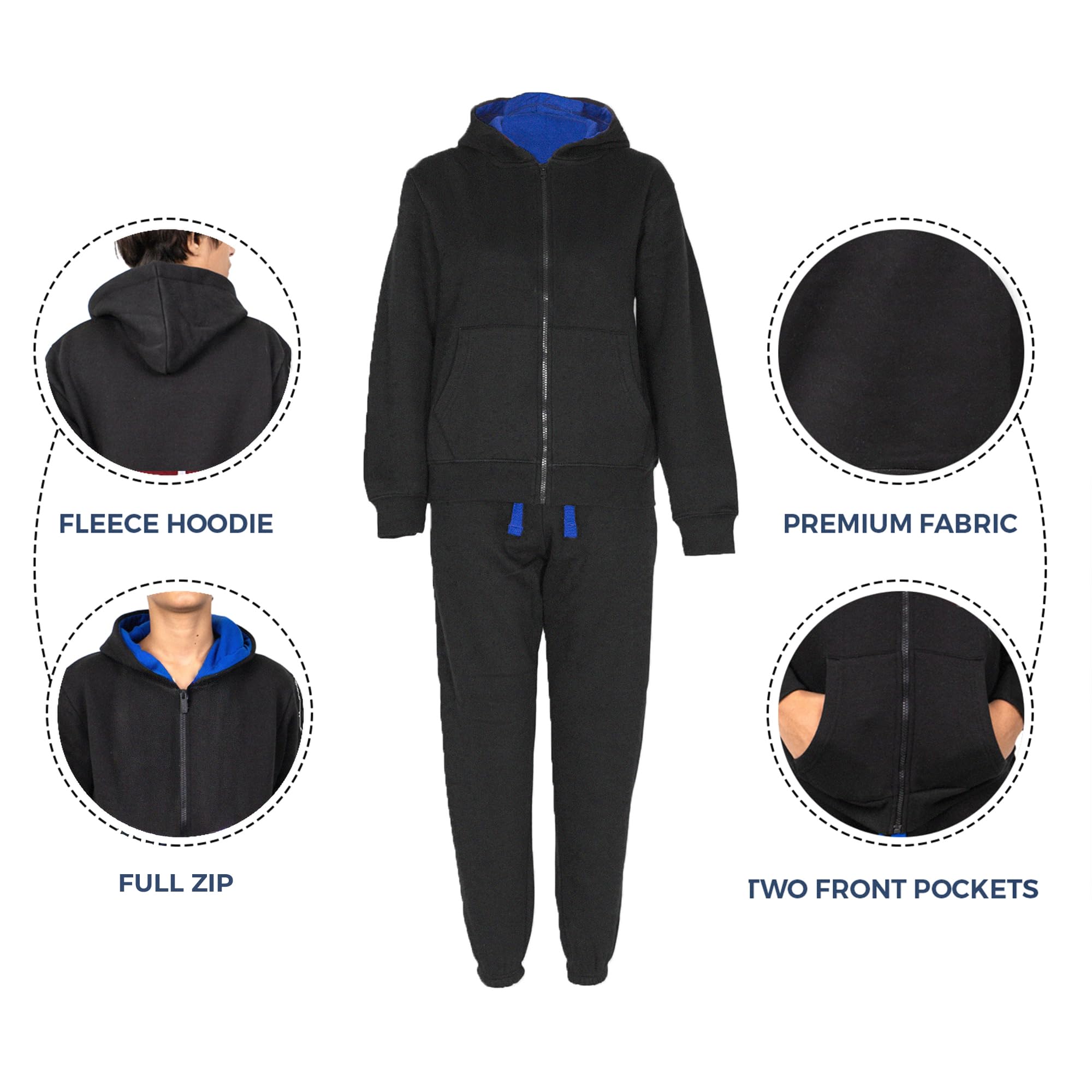 NOROZE Conjunto completo de chándal de forro polar para niños y niñas, con capucha, parte inferior