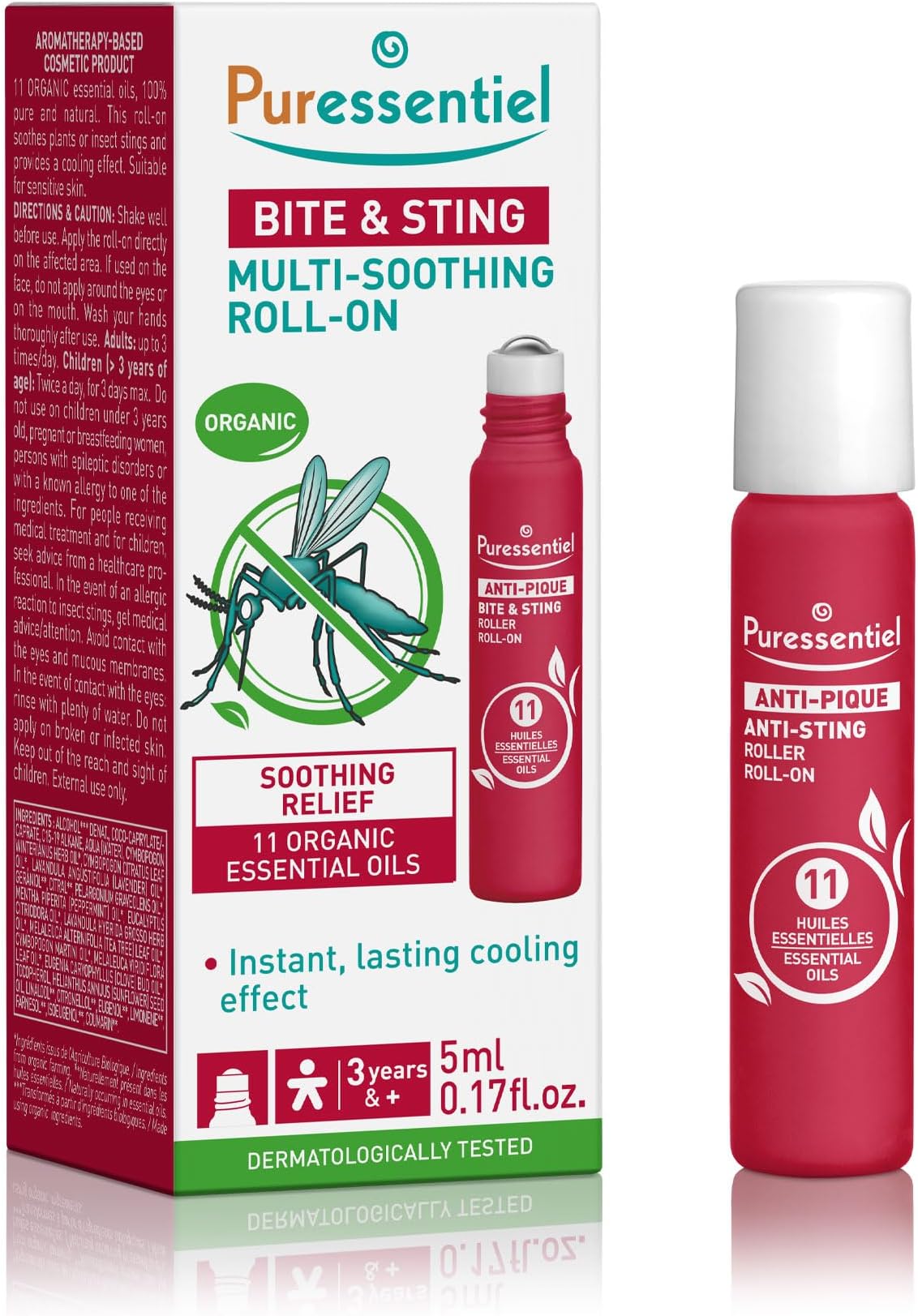 Bite & Sting - Soothing Roller with 11 Essential Oils - Organic - Helps Soothe and Calm Irritated Skin by Biting - 100% Natural Active Ingredients - 5 ml