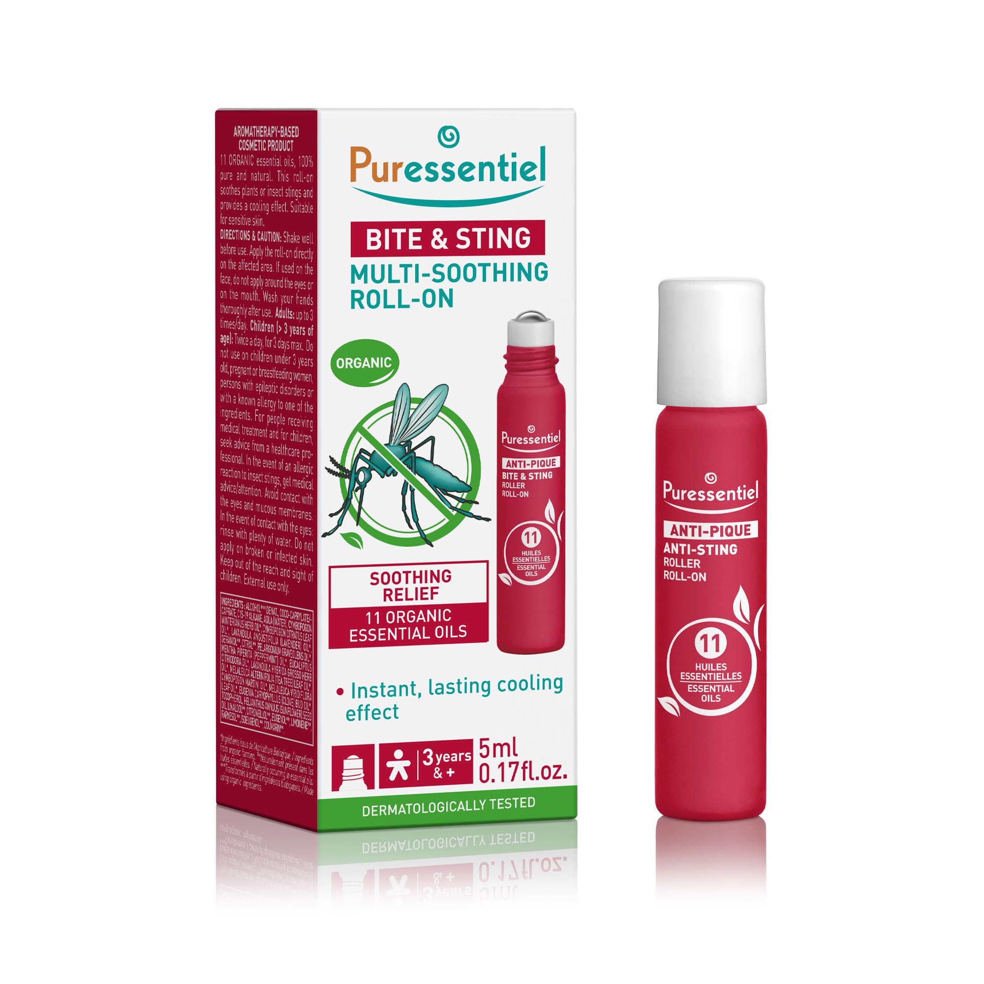 Puressentiel - Bite & Sting - Soothing Roller with 11 Essential Oils - Organic - Helps Soothe and Calm Irritated Skin by Biting - 100% Natural Active Ingredients - 5 ml