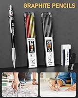 Vista 3 de Juego de 14 lápices mecánicos de carpintero con sacapuntas, 38 repuestos, punzón central automático, herramienta de rayado de carburo, borrador