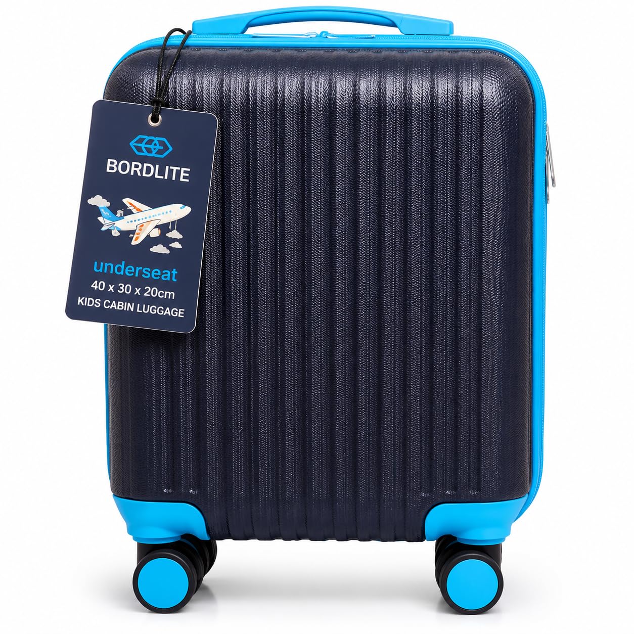 JRose Collections Valigia da cabina per bambini, 40 x 30 x 20 cm, rigida con 4 ruote girevoli, custodia da viaggio leggera, compatibile con compagnie aeree, Blu notte e azzurro cielo, Valigia da