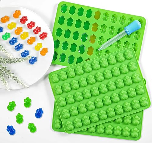 Miniatura 7 de Kamehame Moldes de silicona para ranas de gomitas, moldes antiadherentes para chocolate, paquete de 3 con 2 cuentagotas