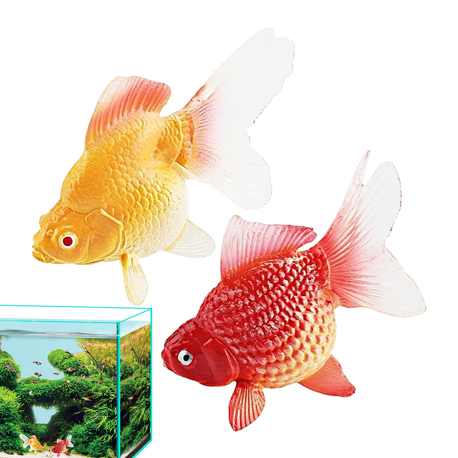 Protoence Fake Gold Fish,Realistic Moving Orange Gold Fish Ornament - Orange Floating Toy with Natural Drifting Motion Dynamic Design for Tank Offices Family Colleagues Friends