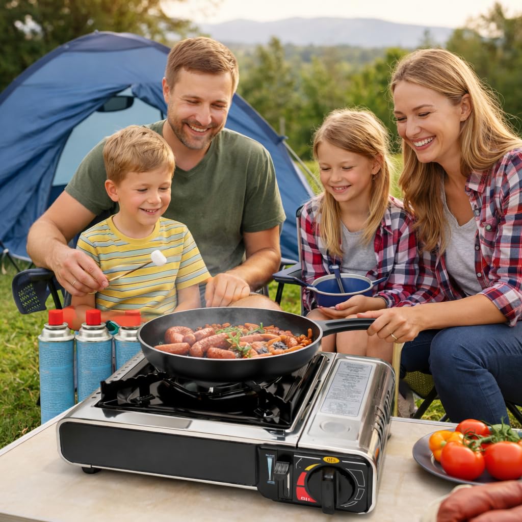 Camping Gas Portatil con Bombona, Pack Hornillo + 4 Cartuchos, Cocinal, Infernillo, Fogareiro, Hornillo Camping Gas Portátil.