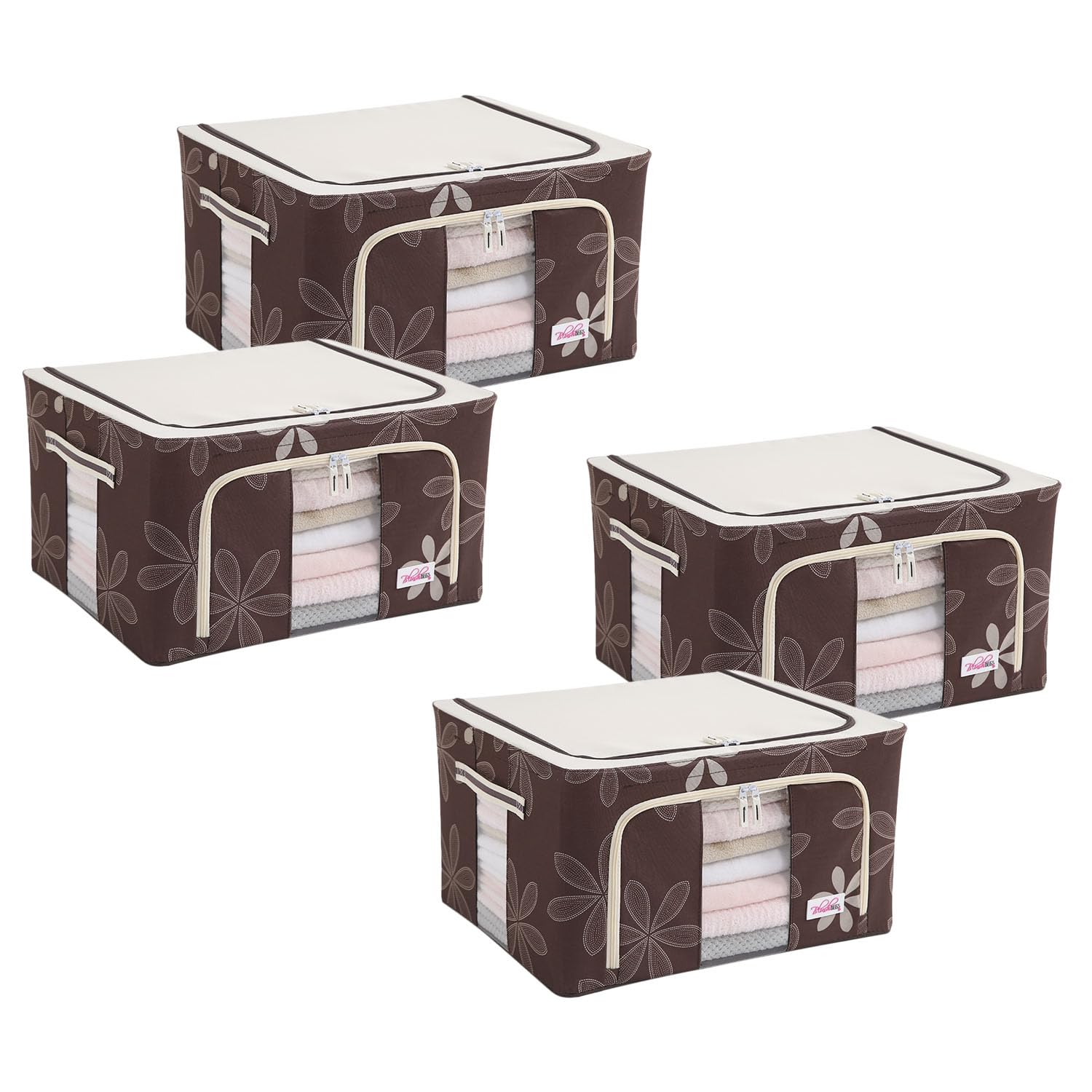 BlushBees Living Box - Storage Boxes for Clothes, Saree Cover - 55 Litre, Pack of 4, Brown