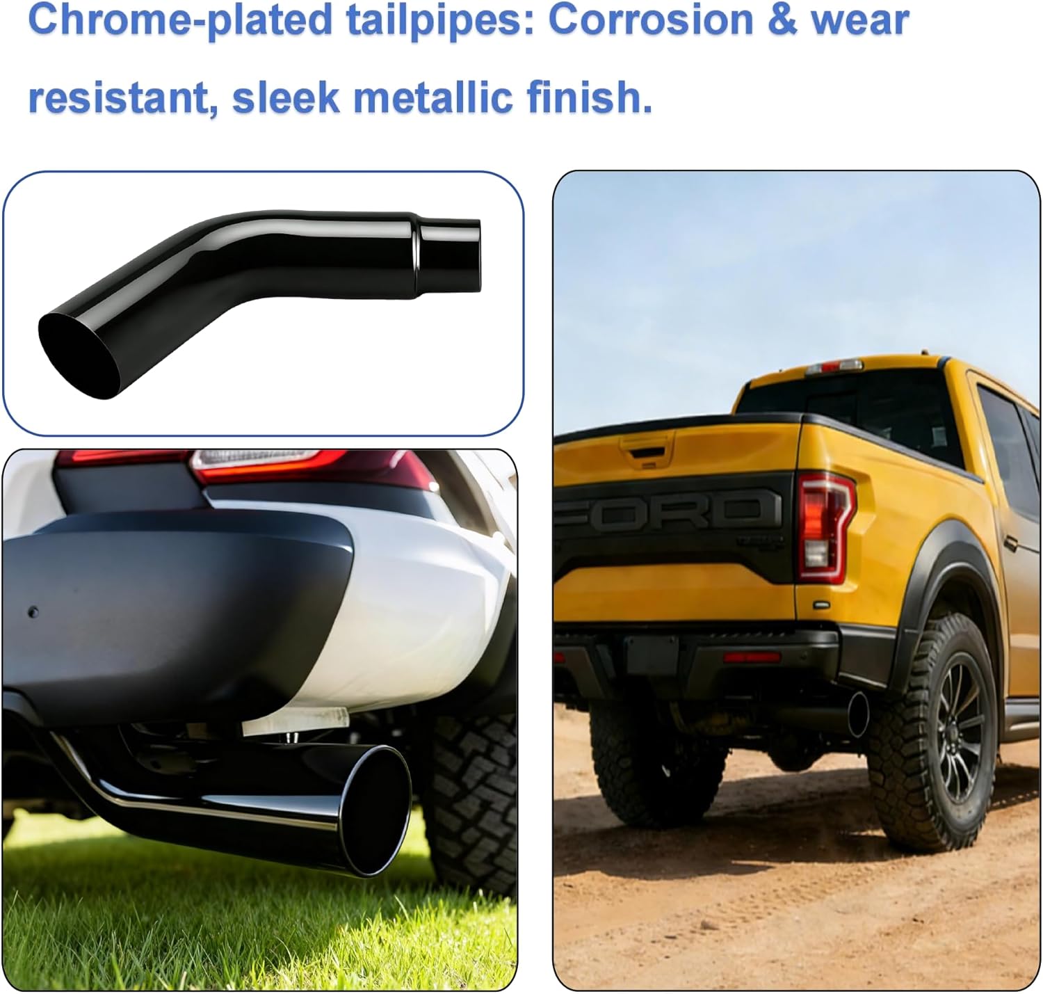4" to 6" Exhaust Elbow with Clamp - Chrome/Black Coating Diesel Exhaust Tip, No Welding Required, Fits 4" OD Trucks, Pickups & Cars