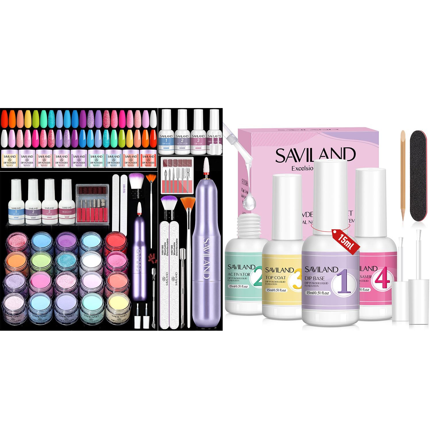 SAVILAND Dip Powder Nail Kit with Drill and 2 Pack Dip Powder Liquid Set- 20 Colors Summer Dip Nails Powder Starter Kit